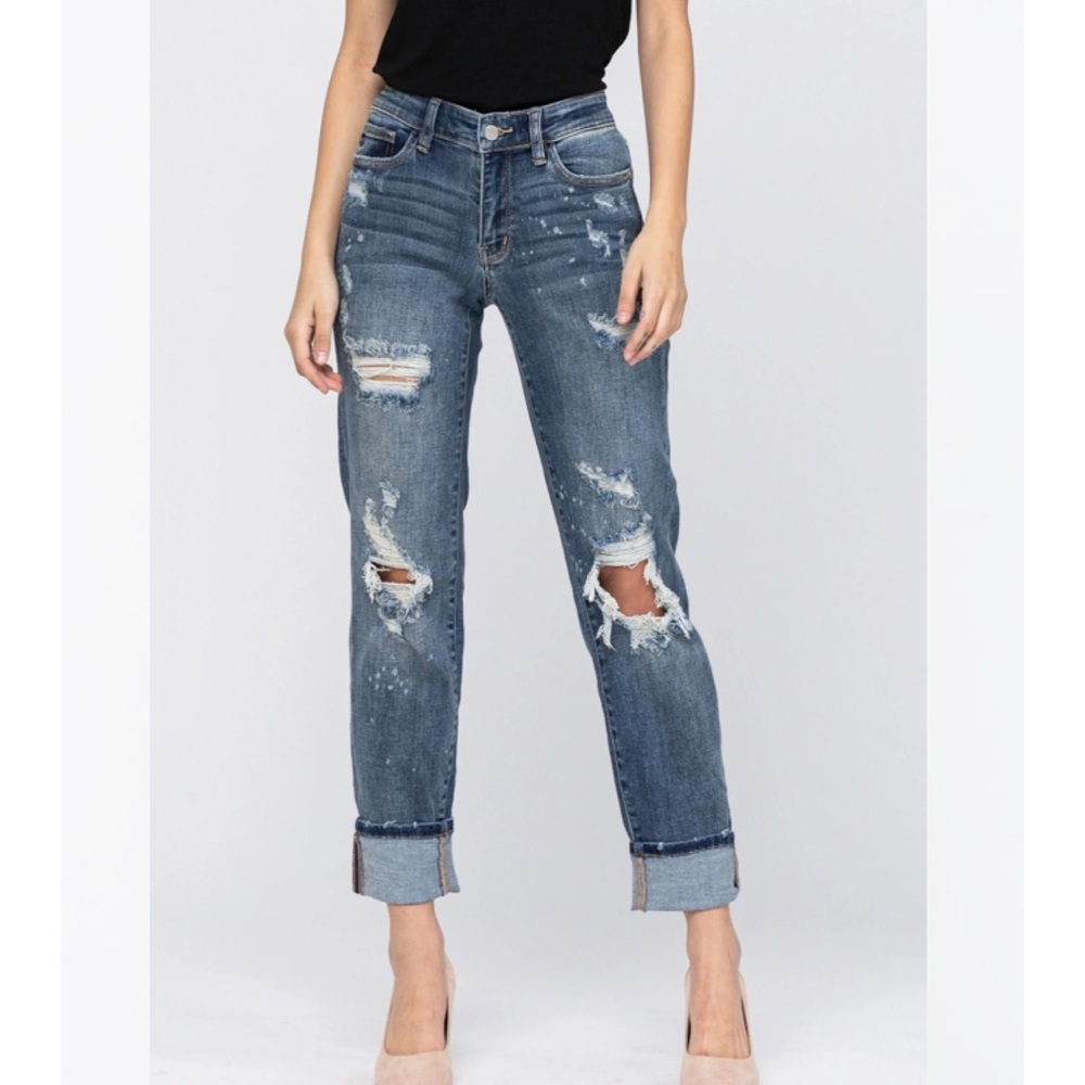 NWT Judy Blue Bleach Splatter Boyfriend Jeans
